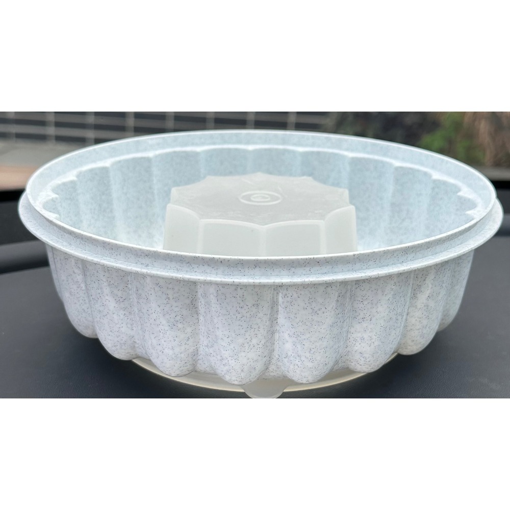 Tupperware Jel-Ring Jello Mold Grey Blue Granite Speckled 2 Piece Set NO LID